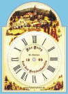 Lackschilduhr-Jubilumsuhr Faller-Uhren Motiv Sankt Roman Wolfach im Kinzigtal in den Ecken zwei Hasen
